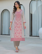 Skylee Cotton Woven Straight 3 Piece Kurta Set For Woman