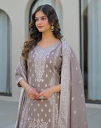 Skylee Cotton Woven Straight 3 Piece Kurta Set For Woman