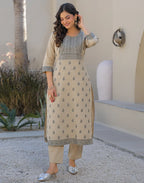 Skylee Cotton Woven Straight 3 Piece Kurta Set For Woman