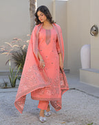 Skylee Cotton Woven Straight 3 Piece Kurta Set For Woman
