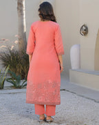 Skylee Cotton Woven Straight 3 Piece Kurta Set For Woman