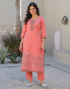 Skylee Cotton Woven Straight 3 Piece Kurta Set For Woman