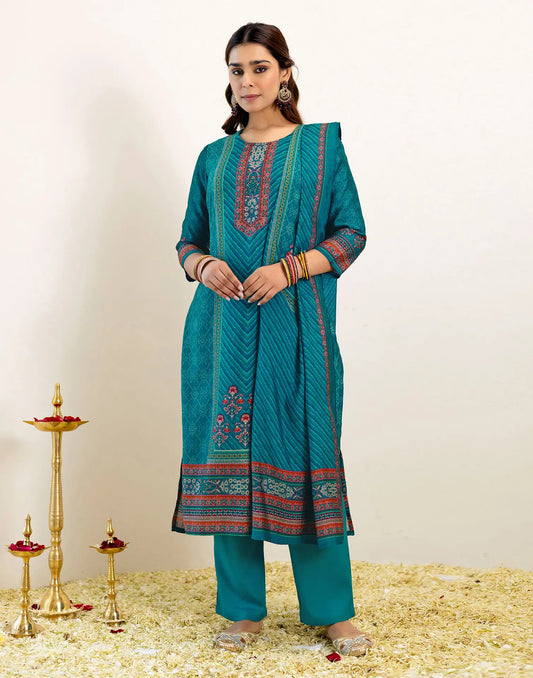 Silk Printed Straight 3 Piece Kurta Set