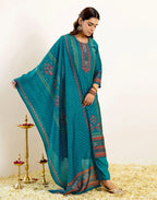 Skylee Silk Printed Straight 3 Piece Kurta Set For Woman