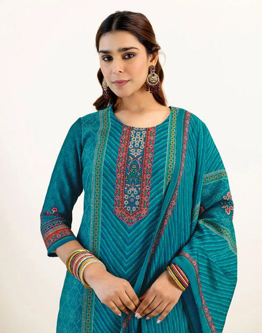 Silk Printed Straight 3 Piece Kurta Set