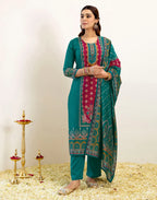 Skylee Silk Printed Straight 3 Piece Kurta Set For Woman