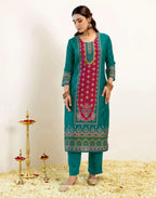 Skylee Silk Printed Straight 3 Piece Kurta Set For Woman