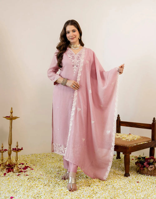 Skylee Cotton Embroidered Straight 3 Piece Kurta Set For Woman