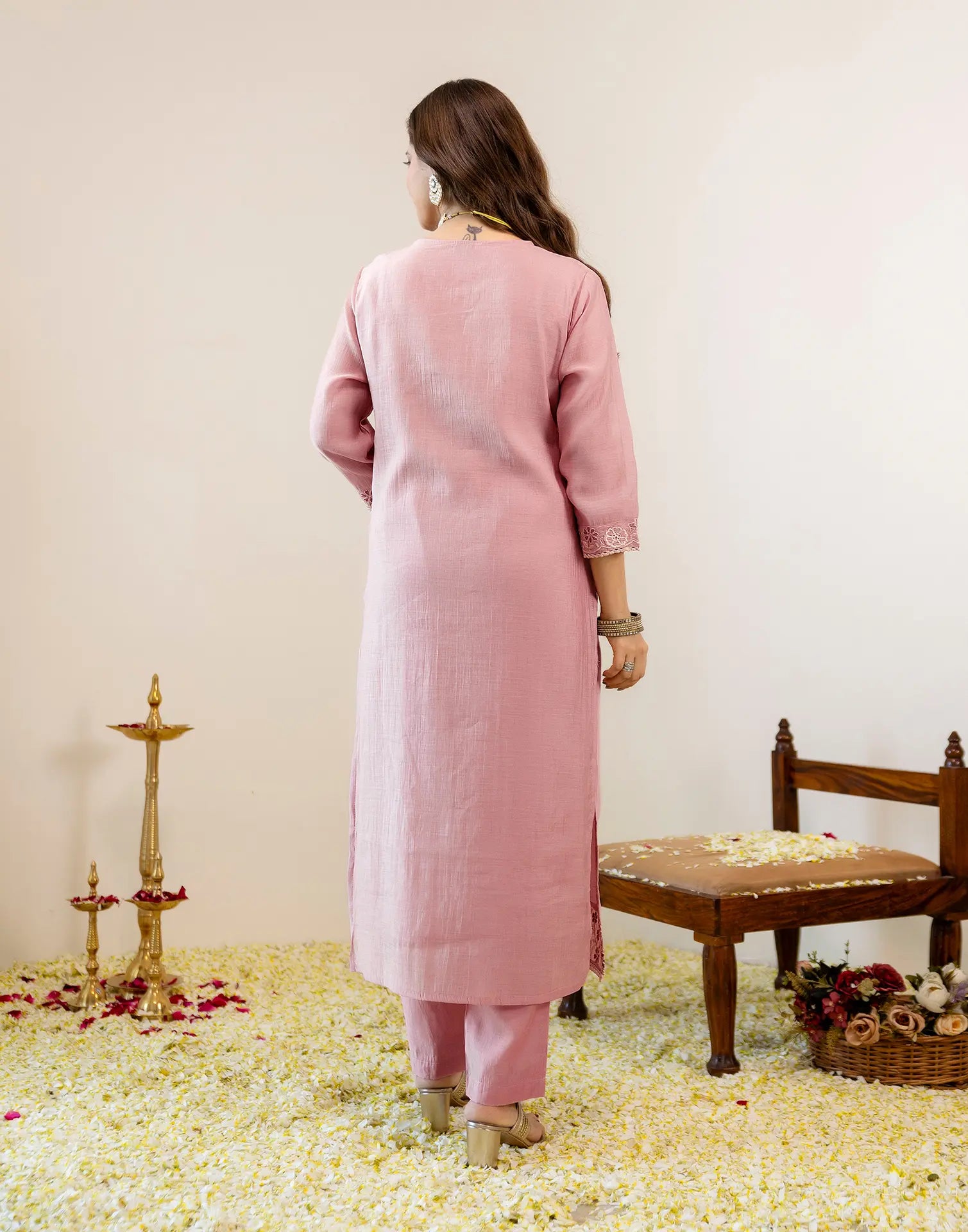 Skylee Cotton Embroidered Straight 3 Piece Kurta Set For Woman