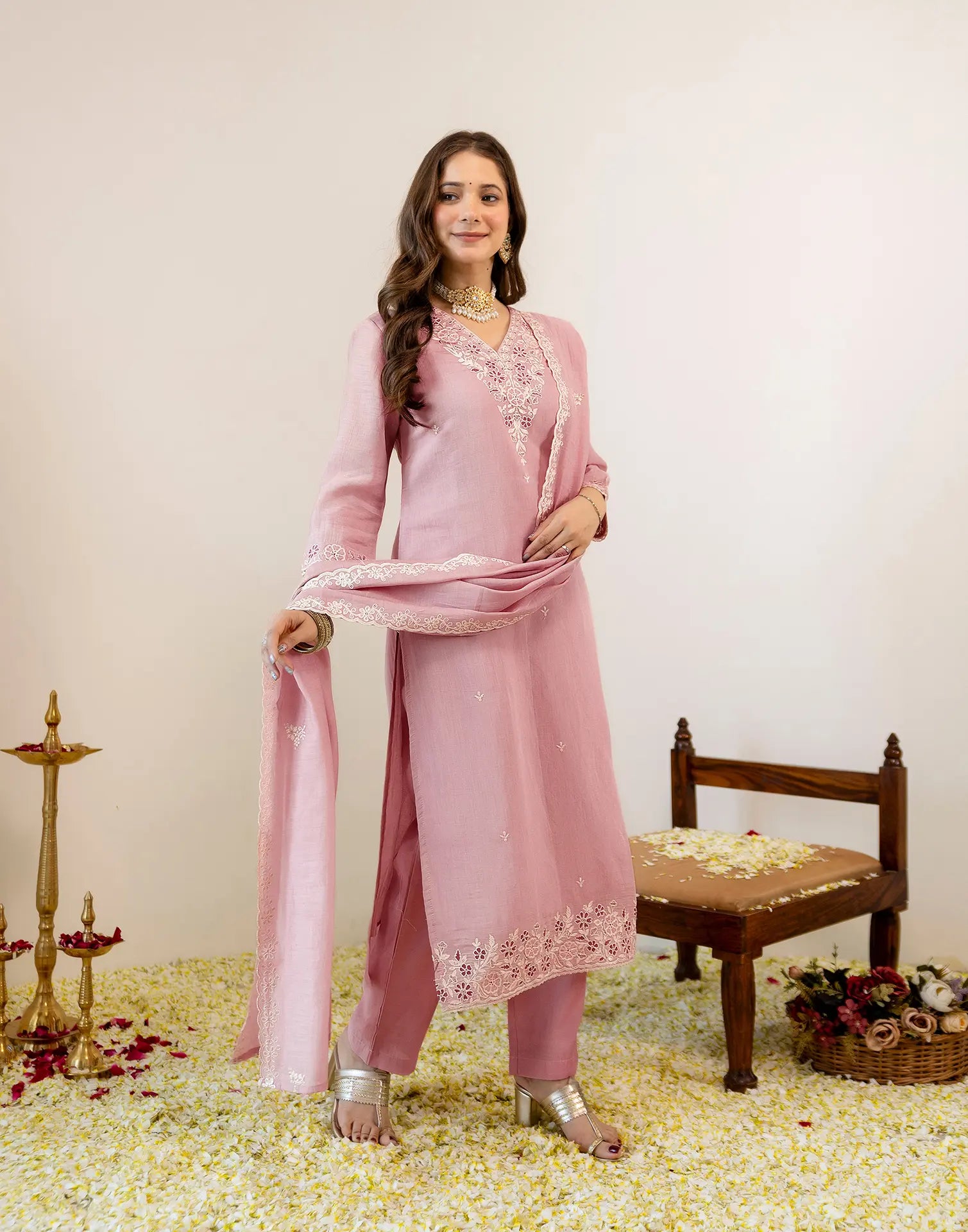 Skylee Cotton Embroidered Straight 3 Piece Kurta Set For Woman