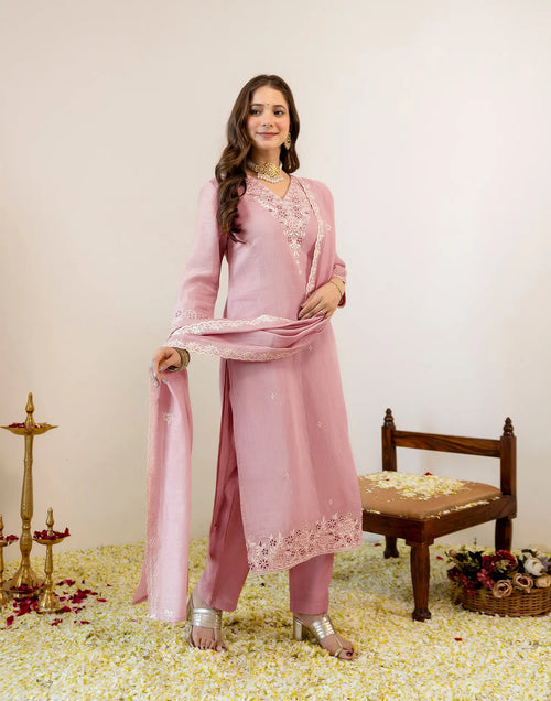 Skylee Cotton Embroidered Straight 3 Piece Kurta Set For Woman