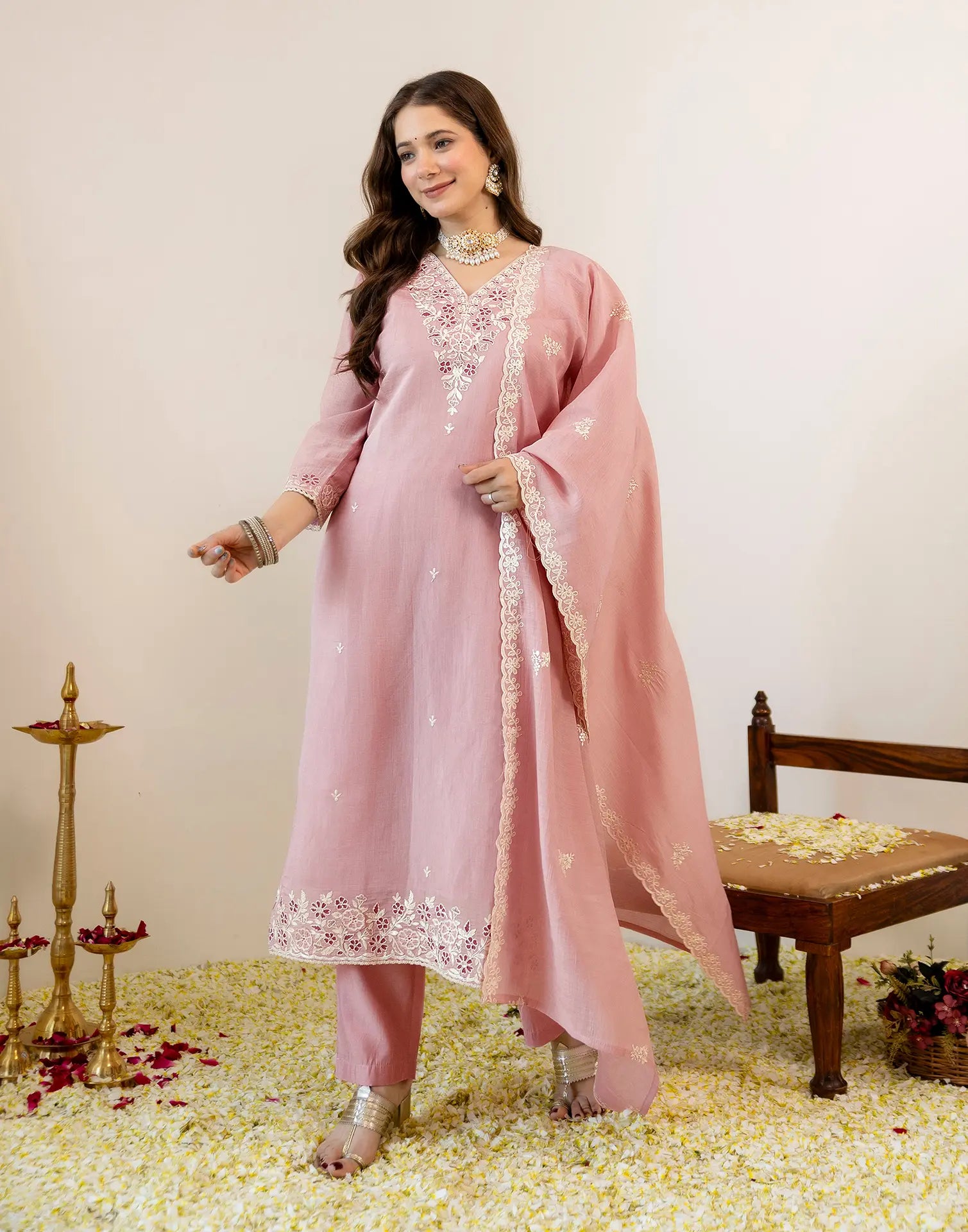 Skylee Cotton Embroidered Straight 3 Piece Kurta Set For Woman