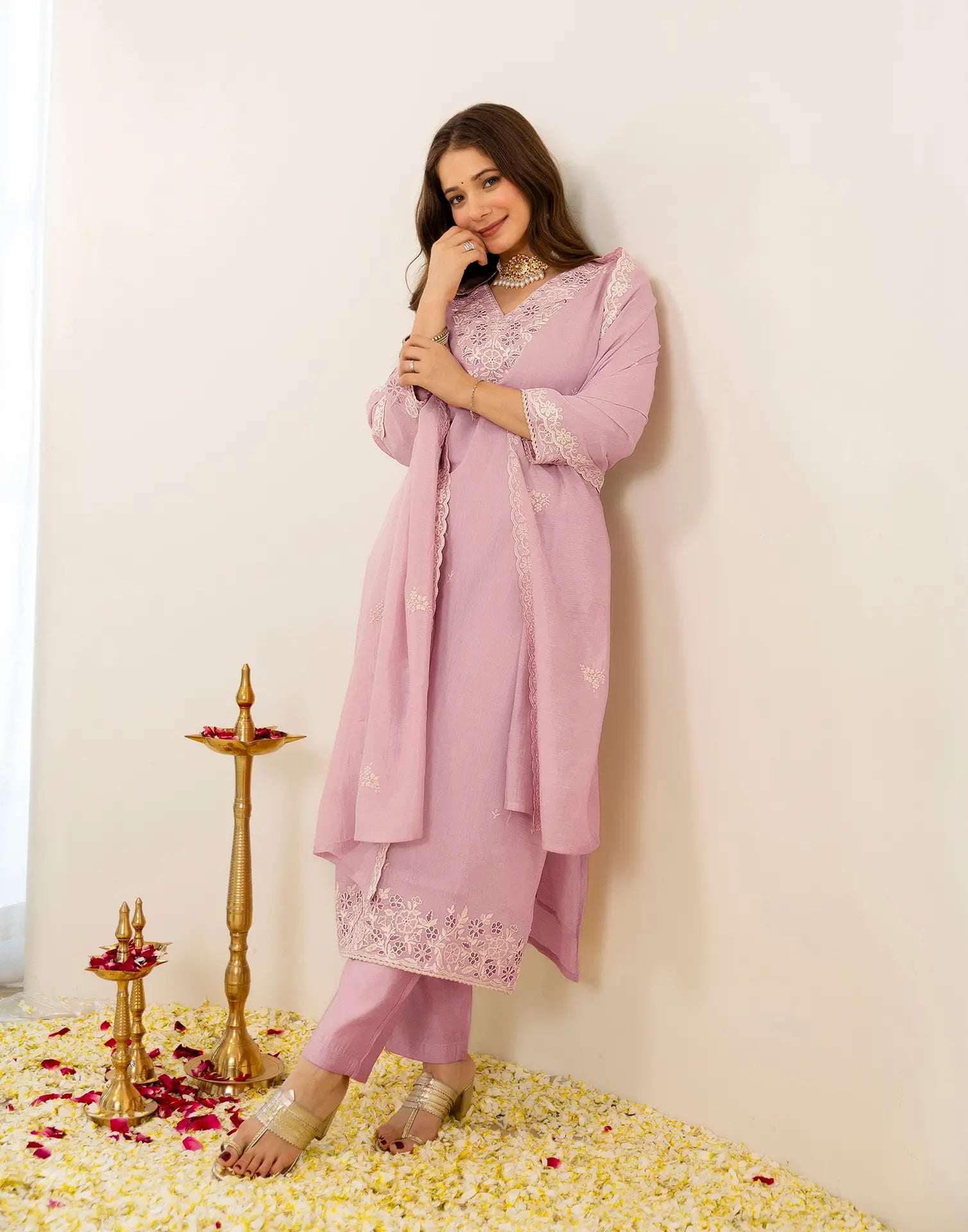 Skylee Cotton Embroidered Straight 3 Piece Kurta Set For Woman