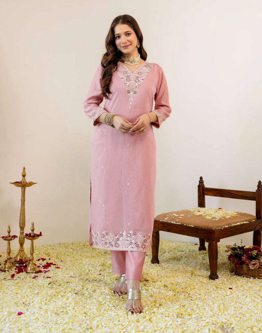 Skylee Cotton Embroidered Straight 3 Piece Kurta Set For Woman