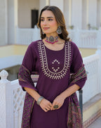Skylee Cotton Embroidered Straight 3 Piece Kurta Set For Woman