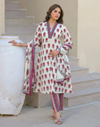 Skylee Cotton Printed A-Line 3 Piece Kurta Set For Woman
