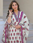 Skylee Cotton Printed A-Line 3 Piece Kurta Set For Woman