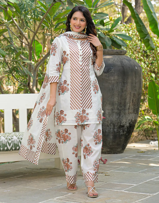 Cotton Printed Straight 3 Piece Kurta Set
