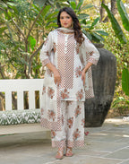 Skylee Cotton Printed Straight 3 Piece Kurta Set For Woman