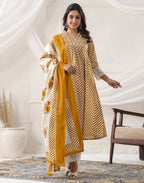 Skylee Cotton Embroidered Anarkali 3 Piece Kurta Set For Woman