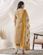 Skylee Cotton Embroidered Anarkali 3 Piece Kurta Set For Woman