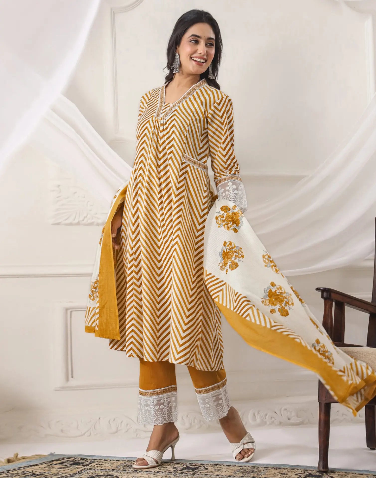 Skylee Cotton Embroidered Anarkali 3 Piece Kurta Set For Woman
