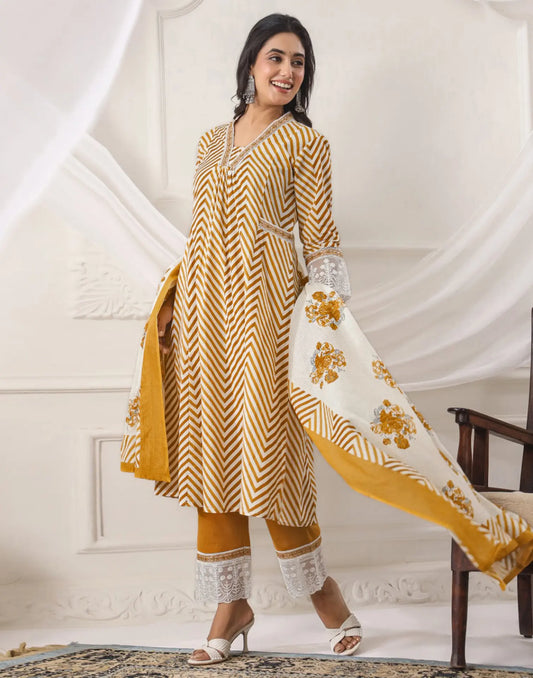 Cotton Embroidered Anarkali 3 Piece Kurta Set
