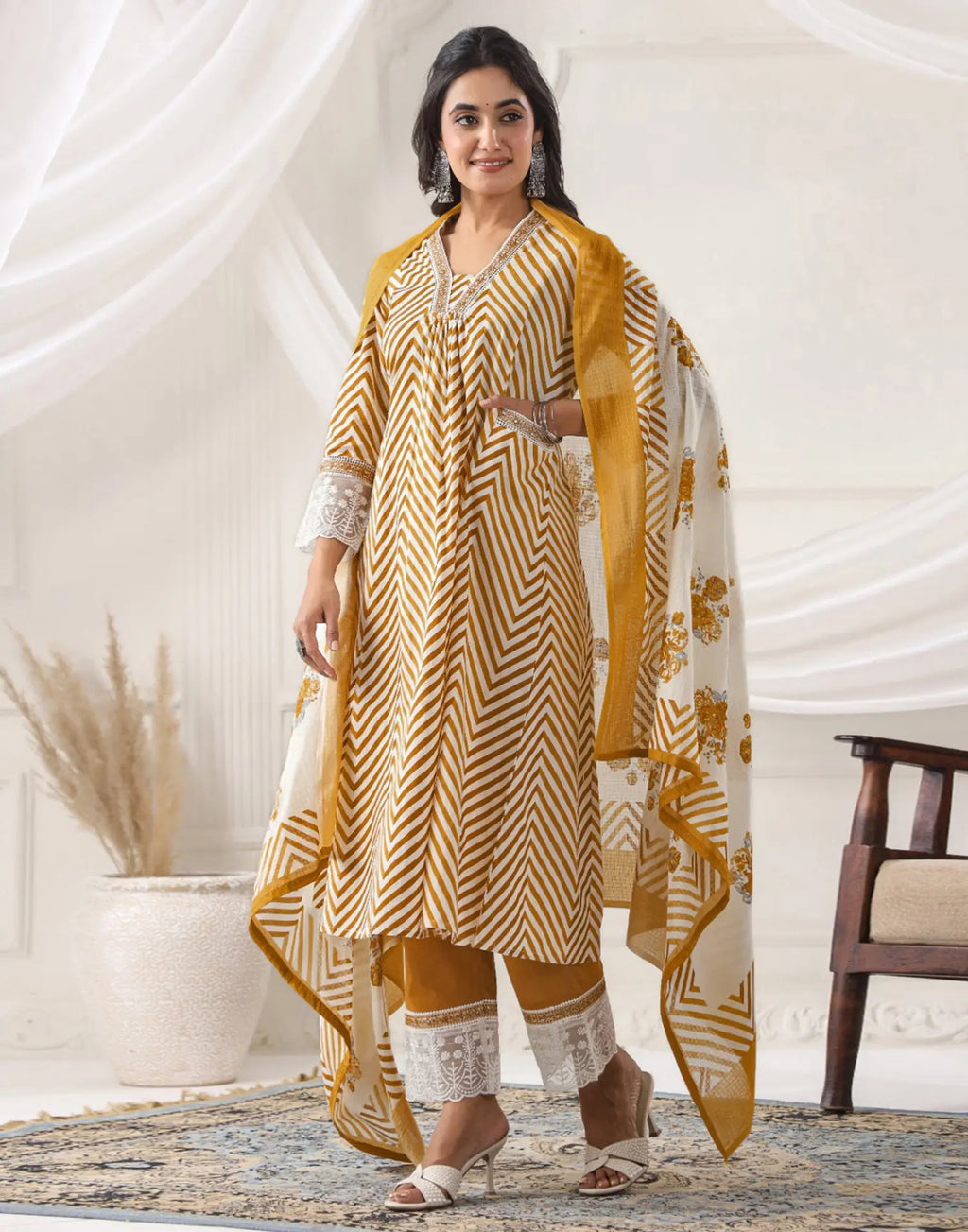 Skylee Cotton Embroidered Anarkali 3 Piece Kurta Set For Woman