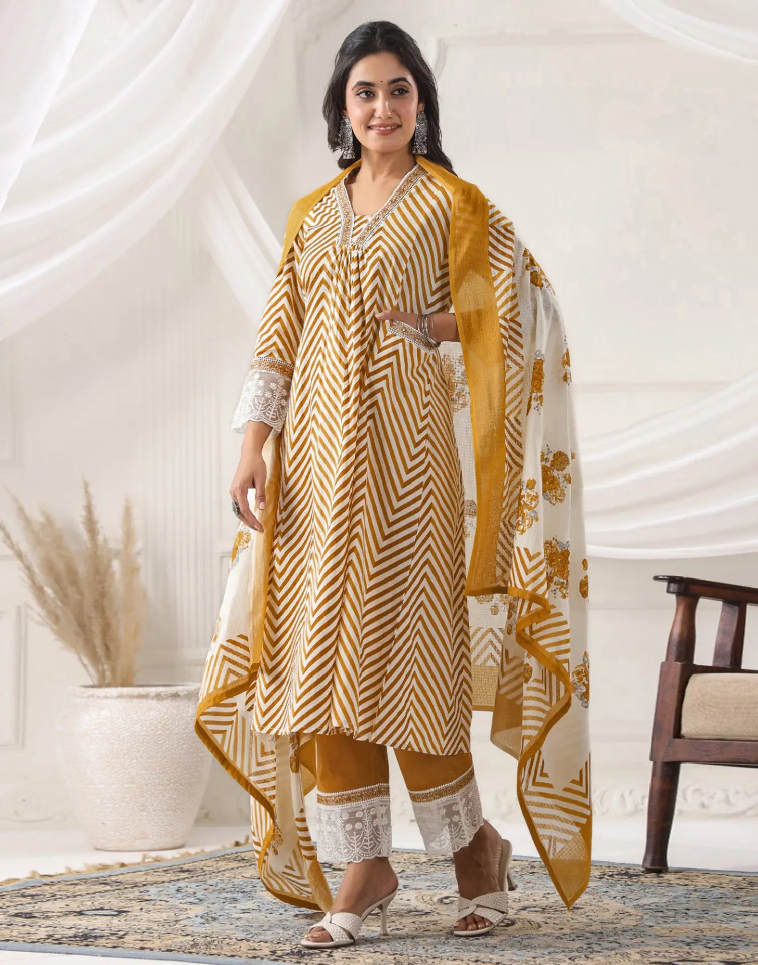 Skylee Cotton Embroidered Anarkali 3 Piece Kurta Set For Woman