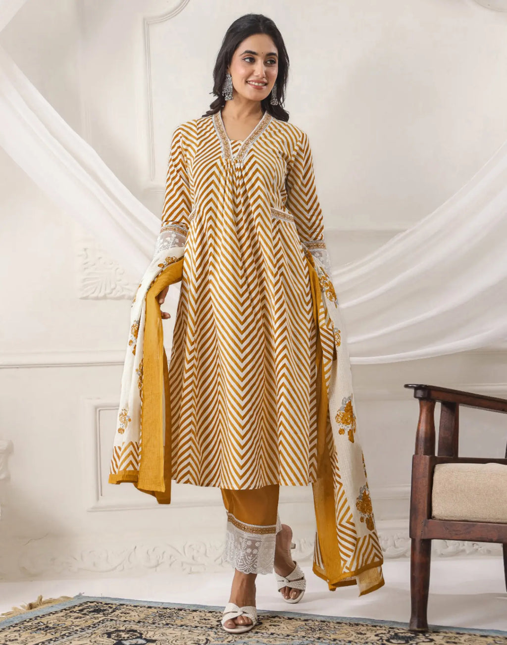 Skylee Cotton Embroidered Anarkali 3 Piece Kurta Set For Woman
