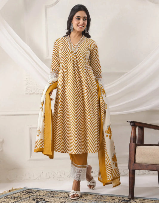 Cotton Embroidered Anarkali 3 Piece Kurta Set