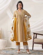 Skylee Cotton Embroidered Anarkali 3 Piece Kurta Set For Woman