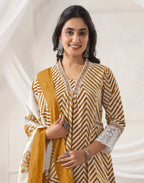 Skylee Cotton Embroidered Anarkali 3 Piece Kurta Set For Woman