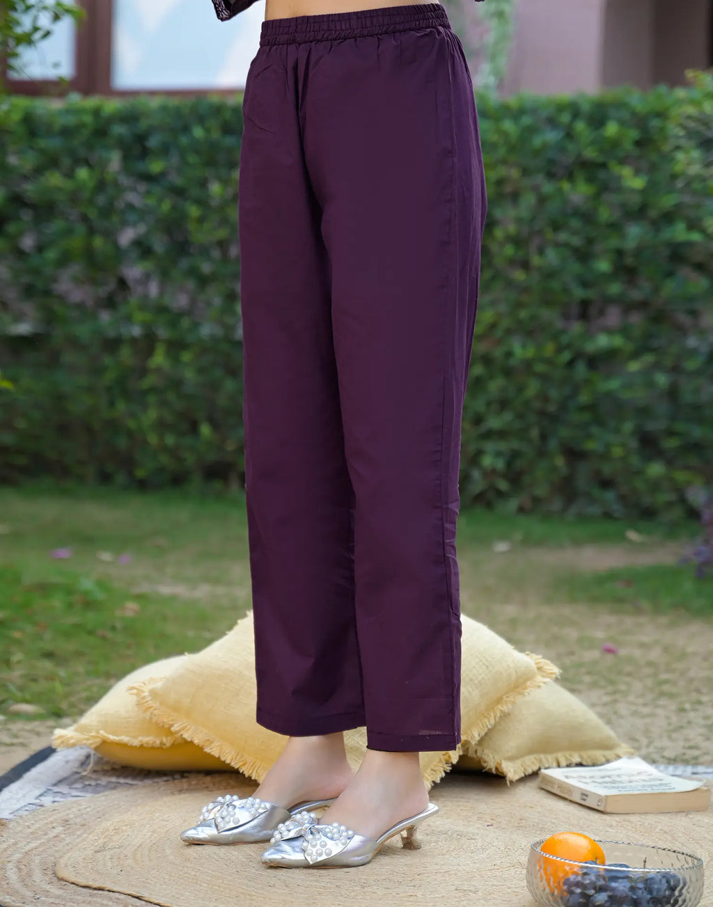 Midnight Plum Purple Layered V Neckline Embroidered Printed Straight 3 Piece Kurta Set with Dupatta