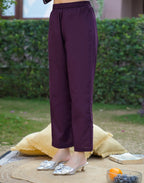 Midnight Plum Purple Layered V Neckline Embroidered Printed Straight 3 Piece Kurta Set with Dupatta