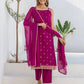 Affordable Ethnic Wear Pink Silk Blend Foil Printed Kurta Set with Embroidery Lace, Pant & Dupatta