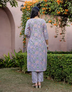Skylee Cotton Floral Print Straight 3 Piece Kurta Set For Woman