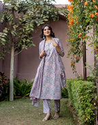 Skylee Cotton Floral Print Straight 3 Piece Kurta Set For Woman