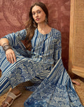 Cobalt Blue Round Neck Digital Printed Straight 3 Piece Kurta Set with Dupatta