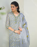 Whisper Grey V-Neck Printed Straight 3 Piece Kurta Set with Dupatta