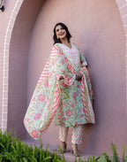 Skylee Viscose Floral Print Straight 3 Piece Kurta Set For Woman