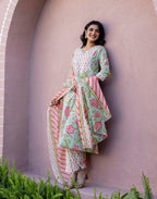 Skylee Viscose Floral Print Straight 3 Piece Kurta Set For Woman