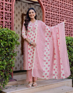 Skylee Cotton Printed Straight 3 Piece Kurta Set For Woman