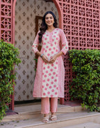 Skylee Cotton Printed Straight 3 Piece Kurta Set For Woman