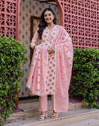 Skylee Cotton Printed Straight 3 Piece Kurta Set For Woman