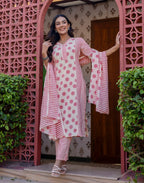 Skylee Cotton Printed Straight 3 Piece Kurta Set For Woman