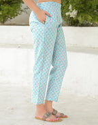 Baby Blue V-Neck Printed Straight 3 Piece Kurta Set with Dupatta
