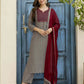 v neck kurta set with dupatta