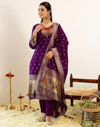Skylee Silk Woven Straight 3 Piece Kurta Set For Woman