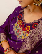 Skylee Silk Woven Straight 3 Piece Kurta Set For Woman